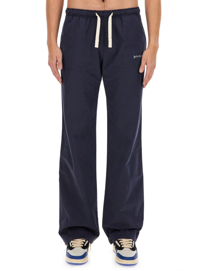 Shop Palm Angels Pants With Logo In Blue