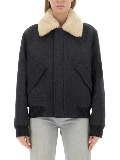 Shop Ami Alexandre Mattiussi Jacket With Shearling Collar In Grey