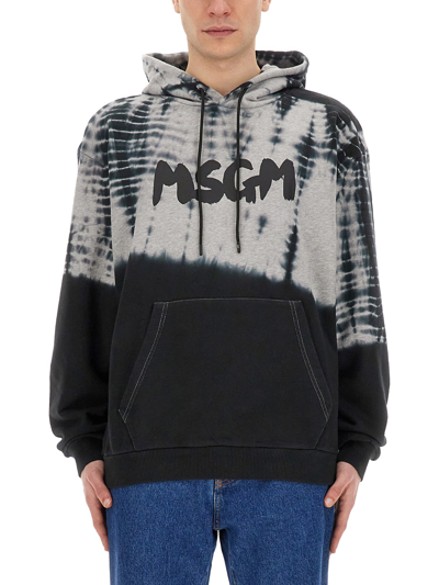 Shop Msgm Sweatshirt With New Logo In Grey