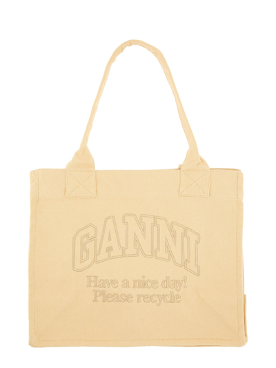 Shop Ganni Large Tote Bag In Beige