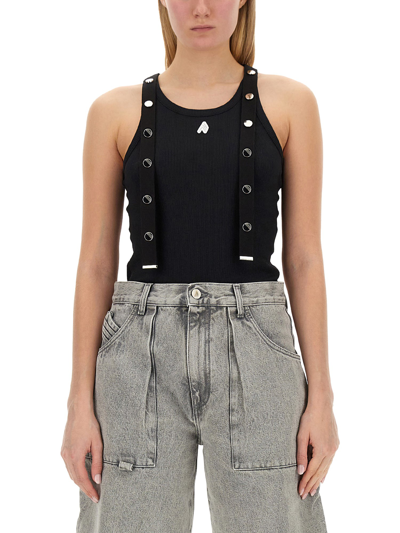 Attico Ribbed Knit Cotton Tank Top In Black