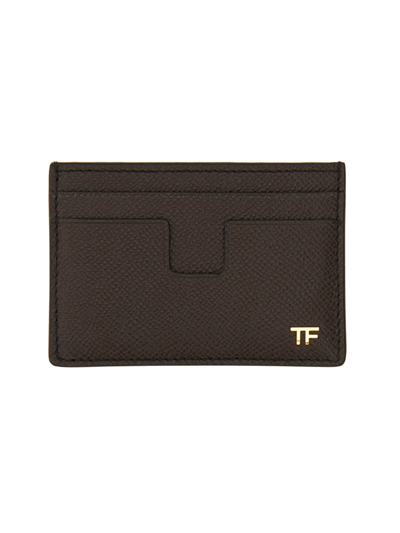 Shop Tom Ford Classic Card Holder "t Line" In Brown
