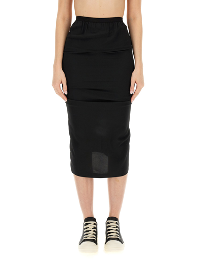 Rick Owens Ribbed-panel Crepe Midi Skirt In Black