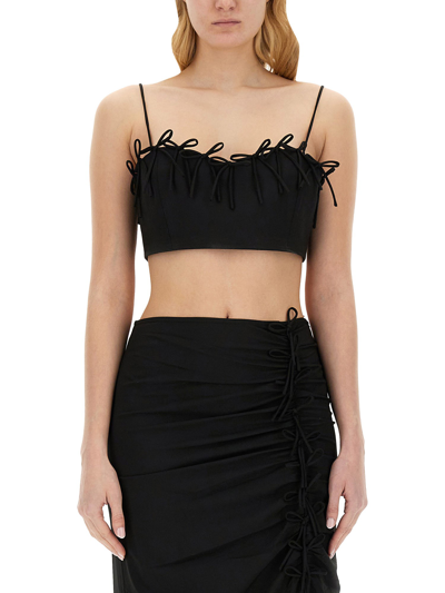 Shop Ganni Top With Bows In Black