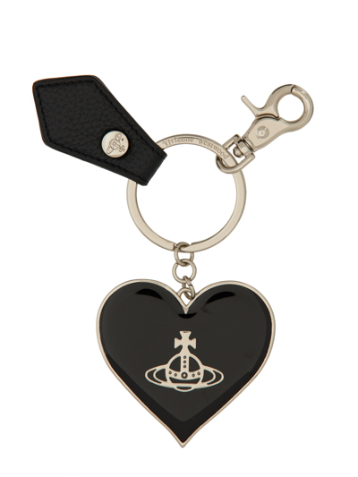 Shop Vivienne Westwood "mirror Heart Orb" Keychain In Black