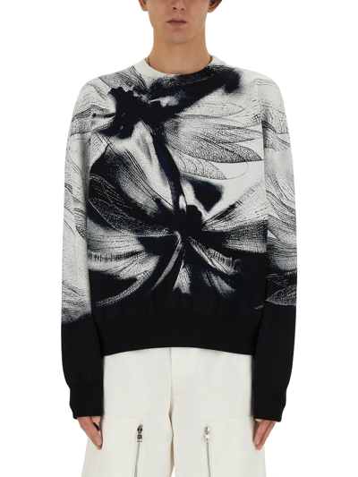 Alexander Mcqueen Blackwhite Printed Stretch Sweater In Multicolour