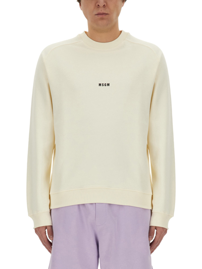Msgm Logo-print Cotton Sweatshirt In Ivory