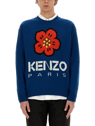 Shop Kenzo Jersey With Embroidery Boke Flower In Blue