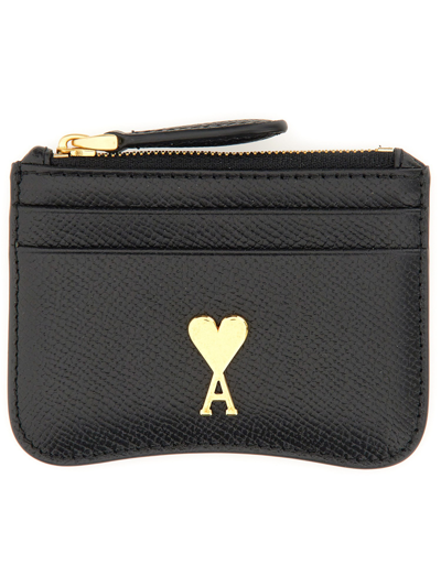 Shop Ami Alexandre Mattiussi Zippered Card Case "ami De Coeur" In Black