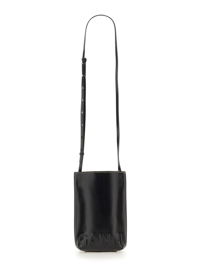 Shop Ganni Mini Banner Bag With Shoulder Strap In Black
