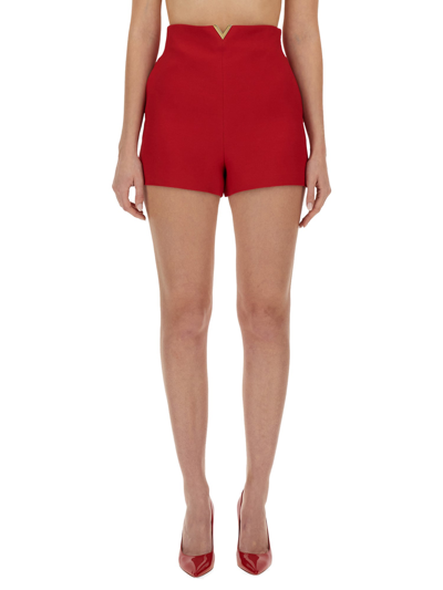 Shop Valentino Crepe Couture Shorts In Red