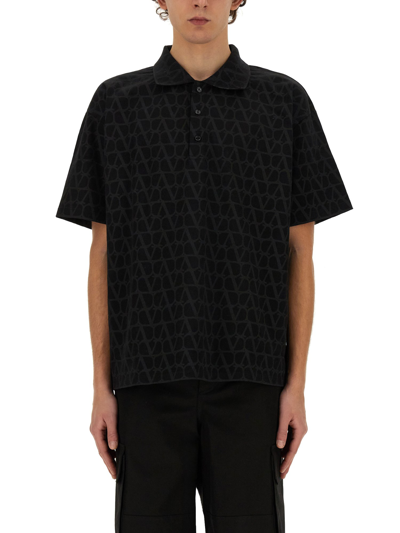 Shop Valentino Polo Shirt With Iconographe Toile Print In Black
