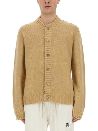 Shop Palm Angels Cardigan With Logo In Beige
