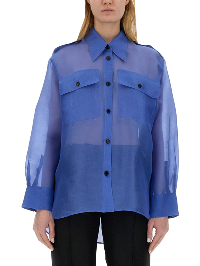 Shop Khaite Silk Shirt In Blue