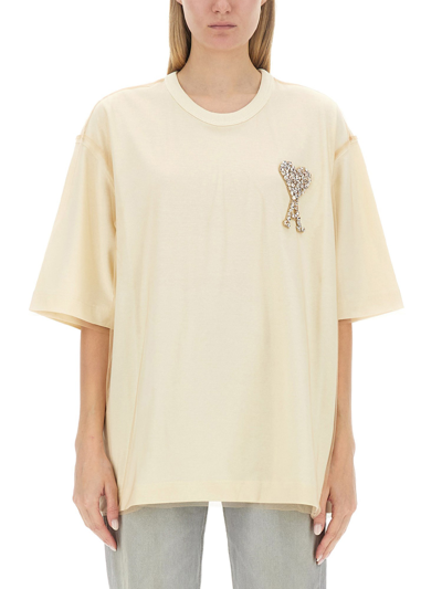 Shop Ami Alexandre Mattiussi T-shirt With Logo In Ivory