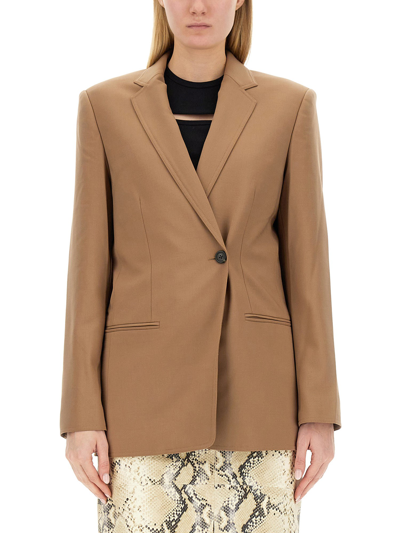 Shop Helmut Lang Single-double Breasted Blazer In Beige