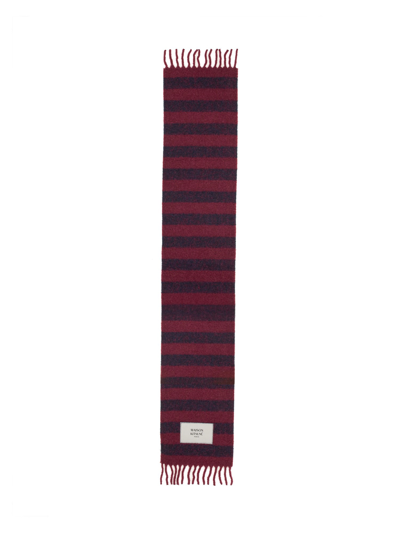 Maison Kitsuné Striped Logo Scarf Fringed Edges In Brown