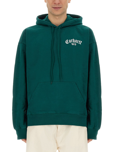 Shop Carhartt "onix Script" Sweatshirt In Green