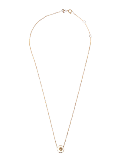 Shop Tory Burch "kira" Necklace With Logo Pendant In Gold