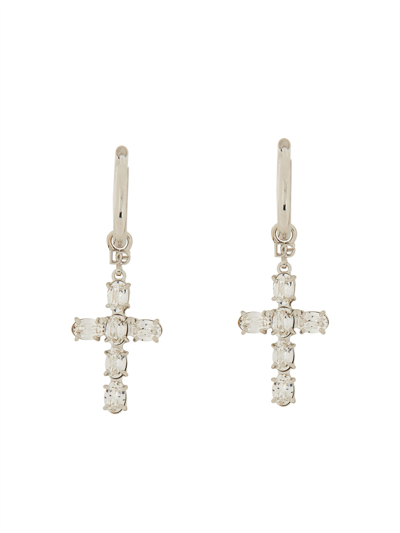 Shop Dolce & Gabbana Earrings With Crosses In Silver