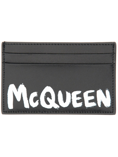 Shop Alexander Mcqueen Leather Card Holder In Black