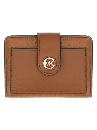 Shop Michael Michael Kors Compact Wallet With Logo In Buff