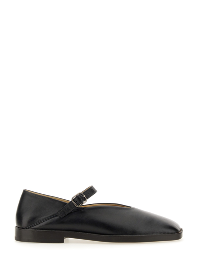 Lemaire Black Calf Leather Ballerina Shoes With Off-center Vamp