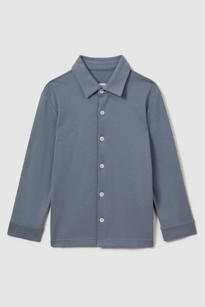 Shop Reiss Hendon - Airforce Blue Cotton Button-through Shirt,