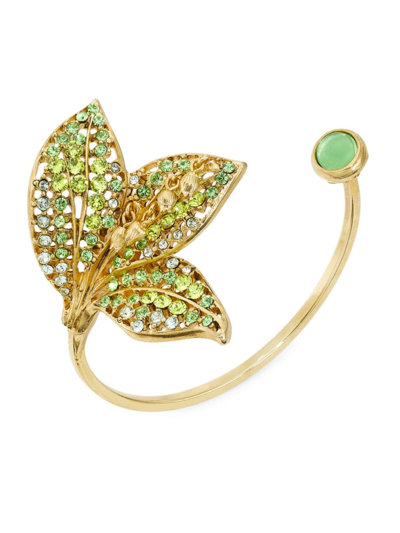 Shop Oscar De La Renta Women's Lily Of The Valley Goldtone & Glass Crystal Cuff In Green Multi