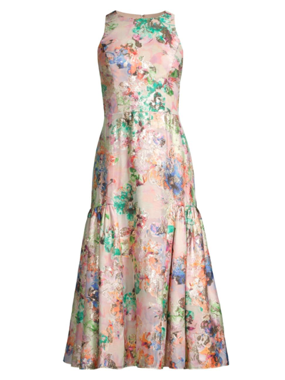Shop Aidan Mattox Women's Floral Jacquard Midi-dress In Coral Multi
