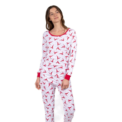 Shop Leveret Women's Cotton Red & White Reindeer Pajamas