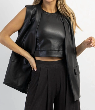 Crescent Laci Leather Halter Crop And Vest Set In Black In Black