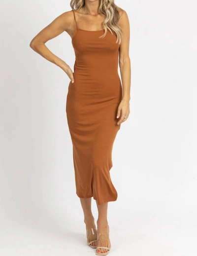 Crescent Open Tie-back Midi Dress In Brown In Brown
