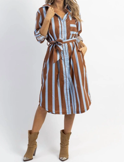 Shop Crescent Monica Bold Stripe Midi Dress In Blue/brown In Multi