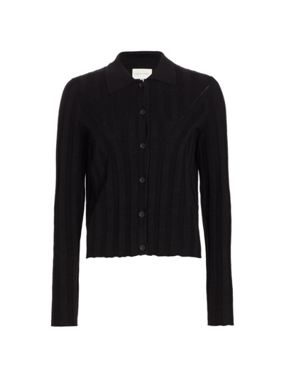 Shop Loulou Studio Women's Caine Silk-linen Rib-knit Button-front Cardigan In Black