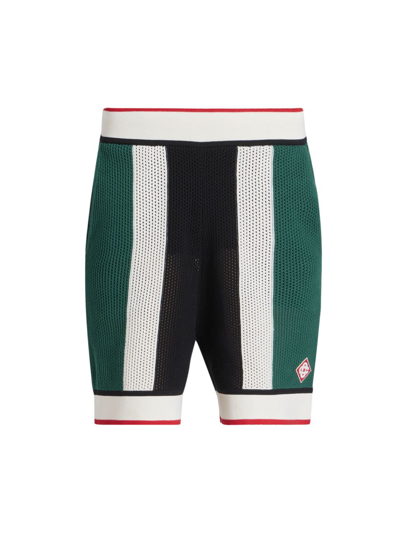 Shop Casablanca Men's Striped Mesh Shorts In Green White Stripe