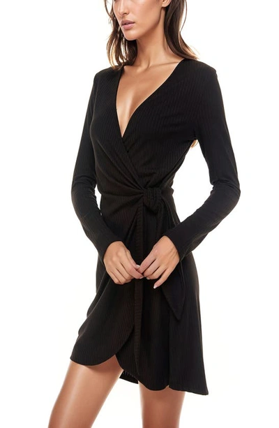 Shop Socialite Naya Long Sleeve Wrap Dress In Black