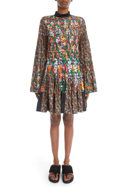 Shop Sacai Mixed Floral Print Dress In Black Multi