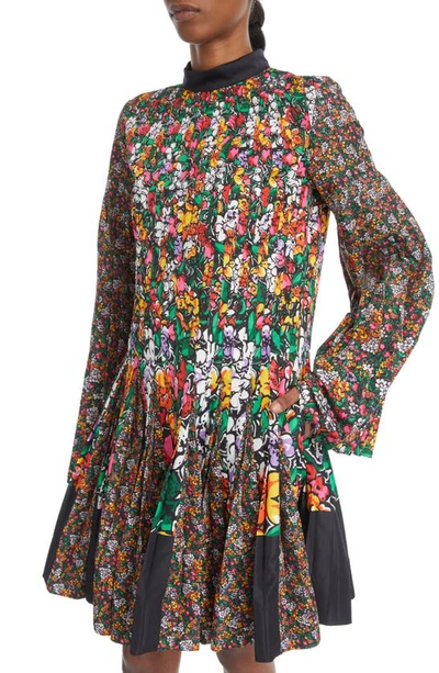Sacai Mixed Floral Print Dress In Black Multi
