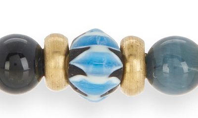 Shop Caputo & Co Beaded Slider Bracelet In Blue Tiger Eye