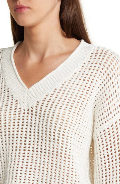 Shop Madewell V-neck Open Stitch Sweater In Bright Ivory