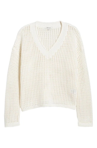 Shop Madewell V-neck Open Stitch Sweater In Bright Ivory