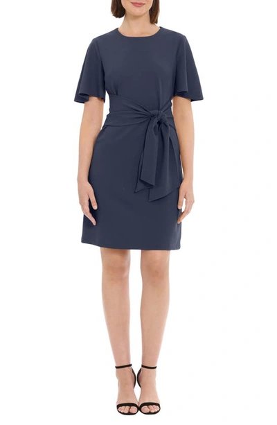 Shop Donna Morgan Flutter Sleeve Waist Tie Dress In Navy Blazer