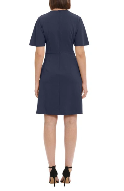 Donna Morgan Flutter Sleeve Waist Tie Dress In Navy Blazer