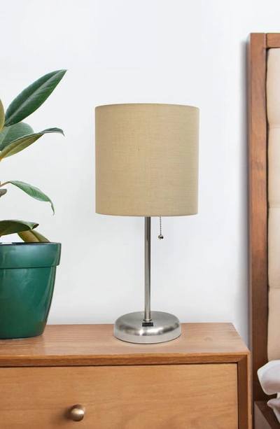 Shop Lalia Home Usb Table Lamp In Brushed Steel/ Tan Shade