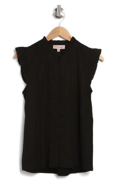 Shop Philosophy Republic Clothing Ruffle Button Front Blouse In Black