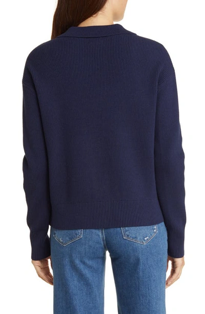 Caslon Collar Organic Cotton Blend Cardigan In Navy Peacoat