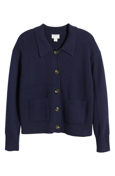 Caslon Collar Organic Cotton Blend Cardigan In Navy Peacoat