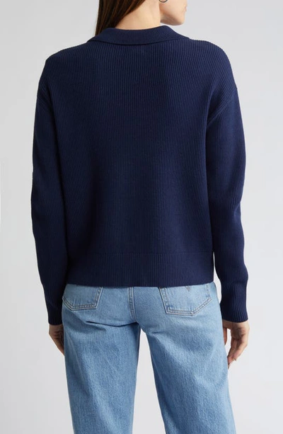 Caslon Collar Organic Cotton Blend Cardigan In Navy Peacoat