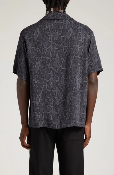 Shop Rhude Snakeskin Print Short Sleeve Camp Shirt In Black